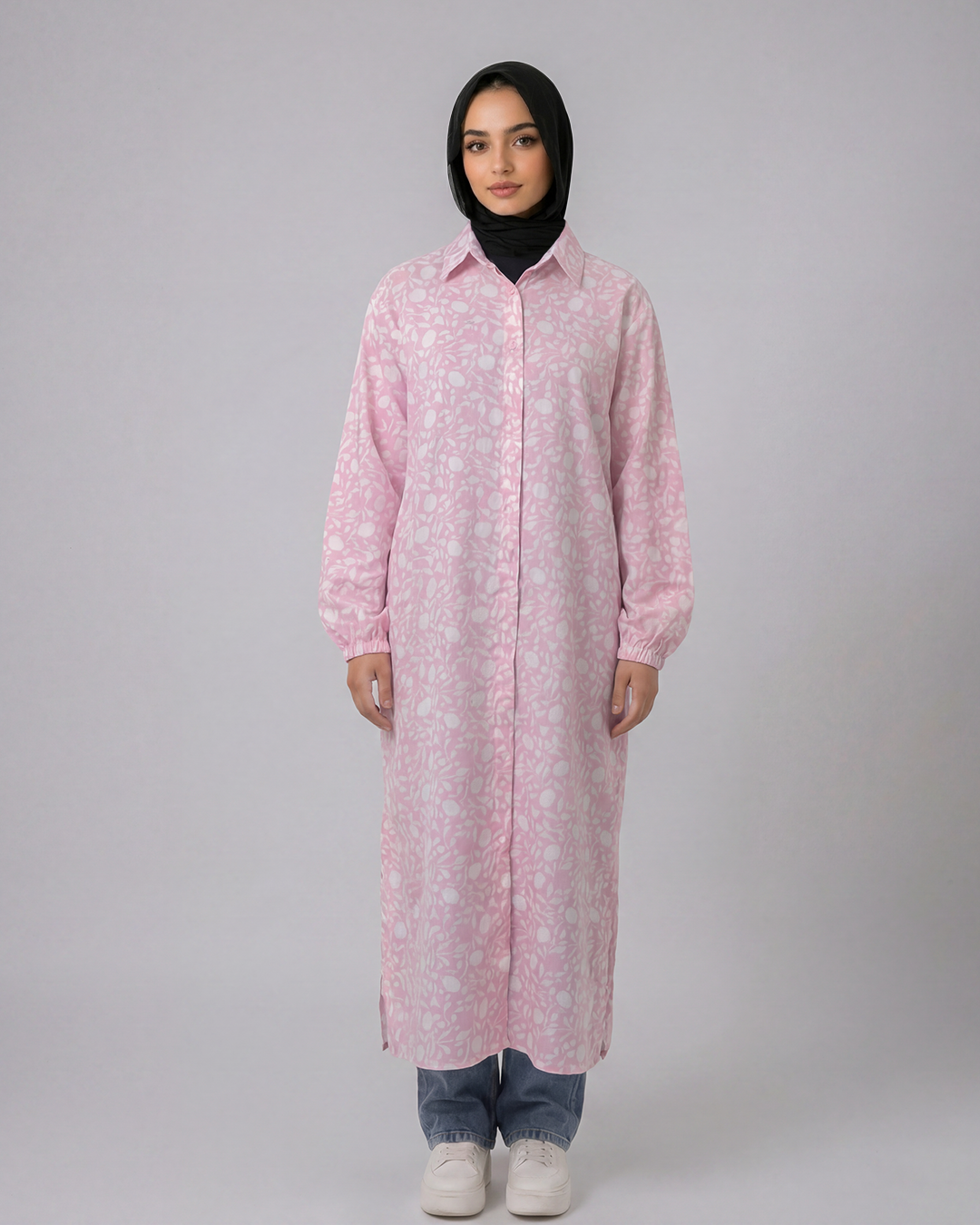 Flowery Long Shirt in pink and white