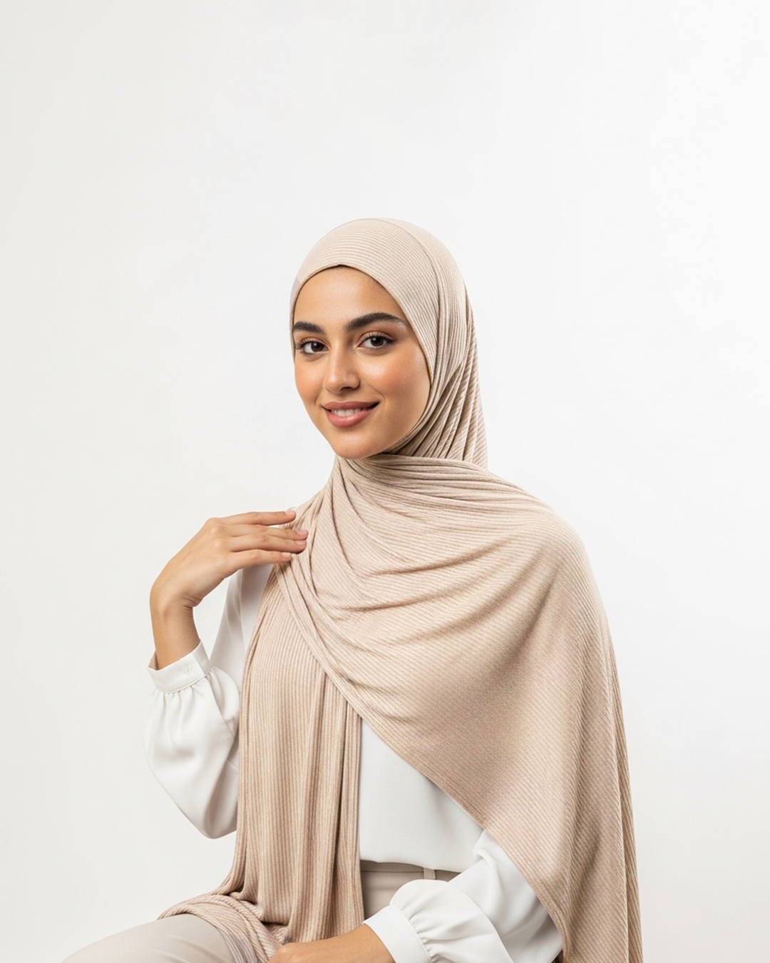 Kuwaiti ribbed rib veils beige