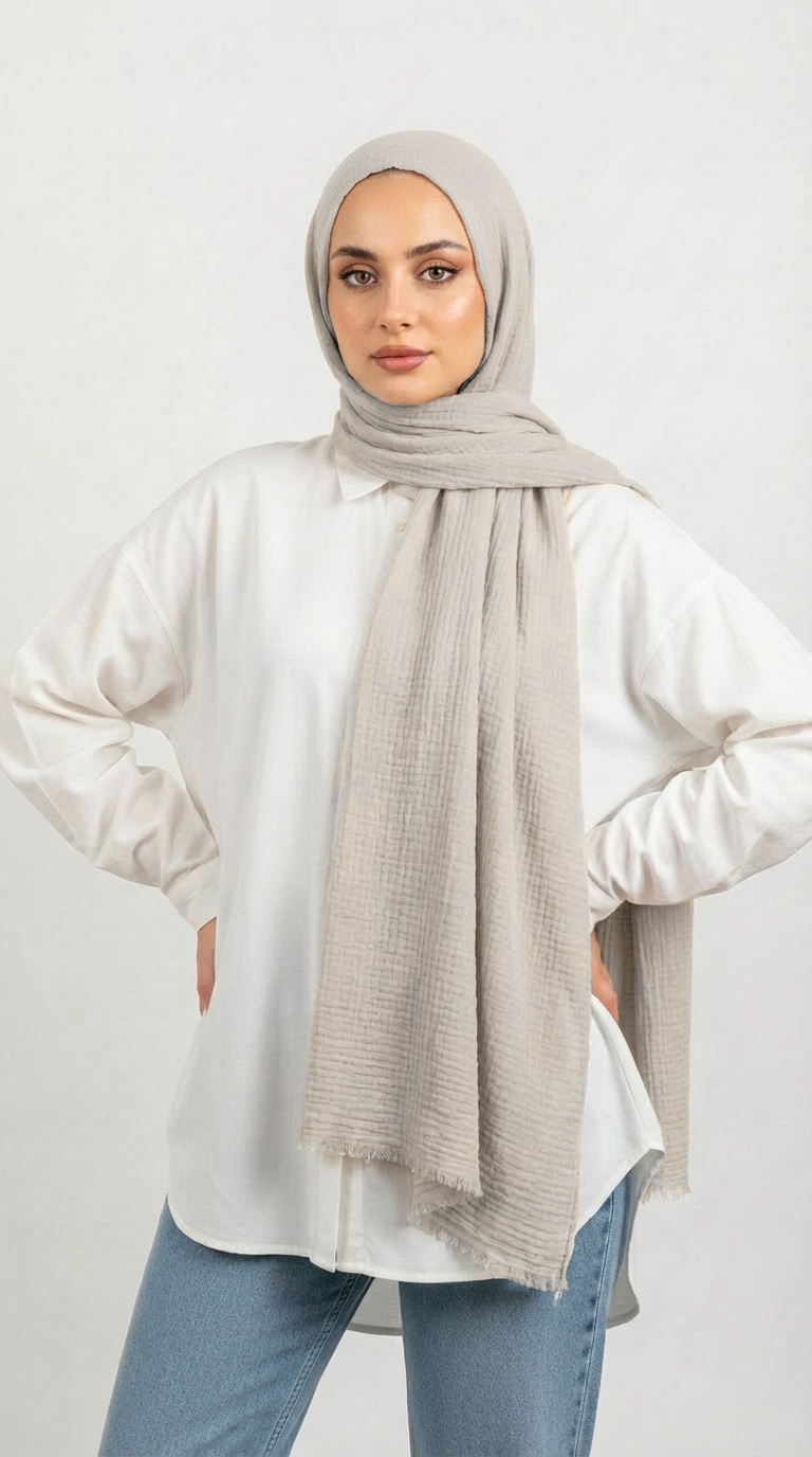 Modal spongy cotton veil in Beige