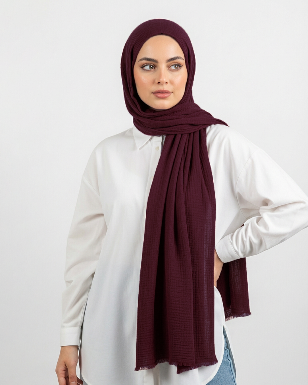 Modal spongy cotton veil in Burgundy