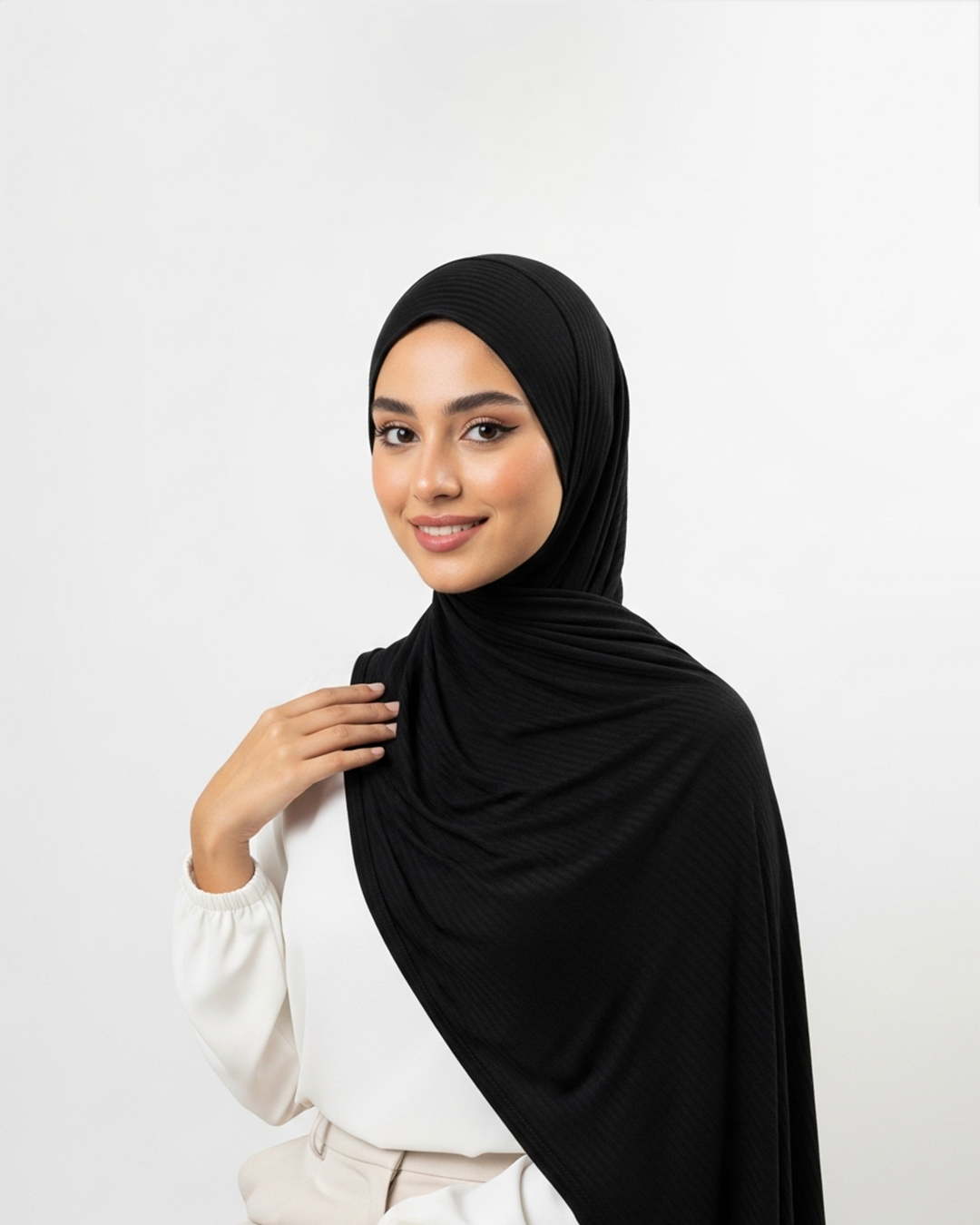 Kuwaiti ribbed rib veils in Black