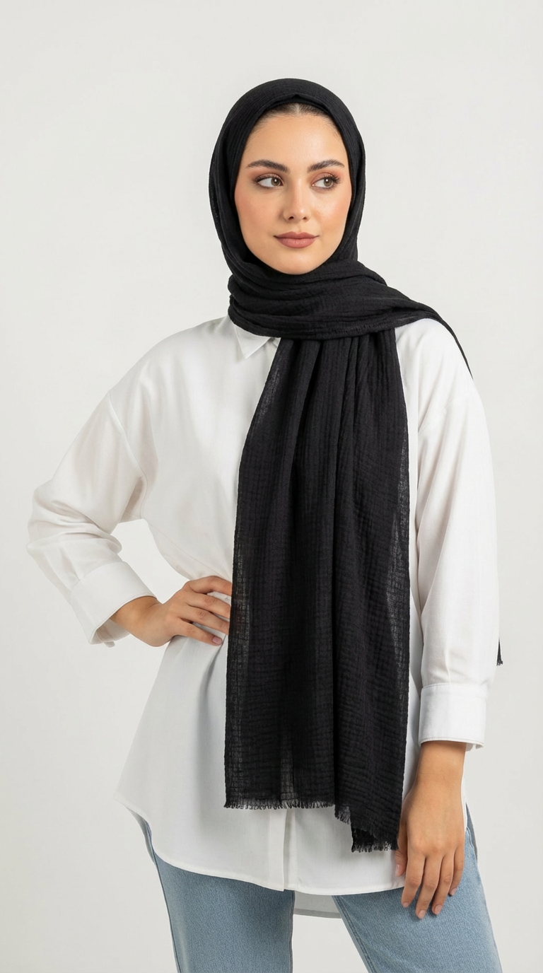 Modal spongy cotton veil in Black