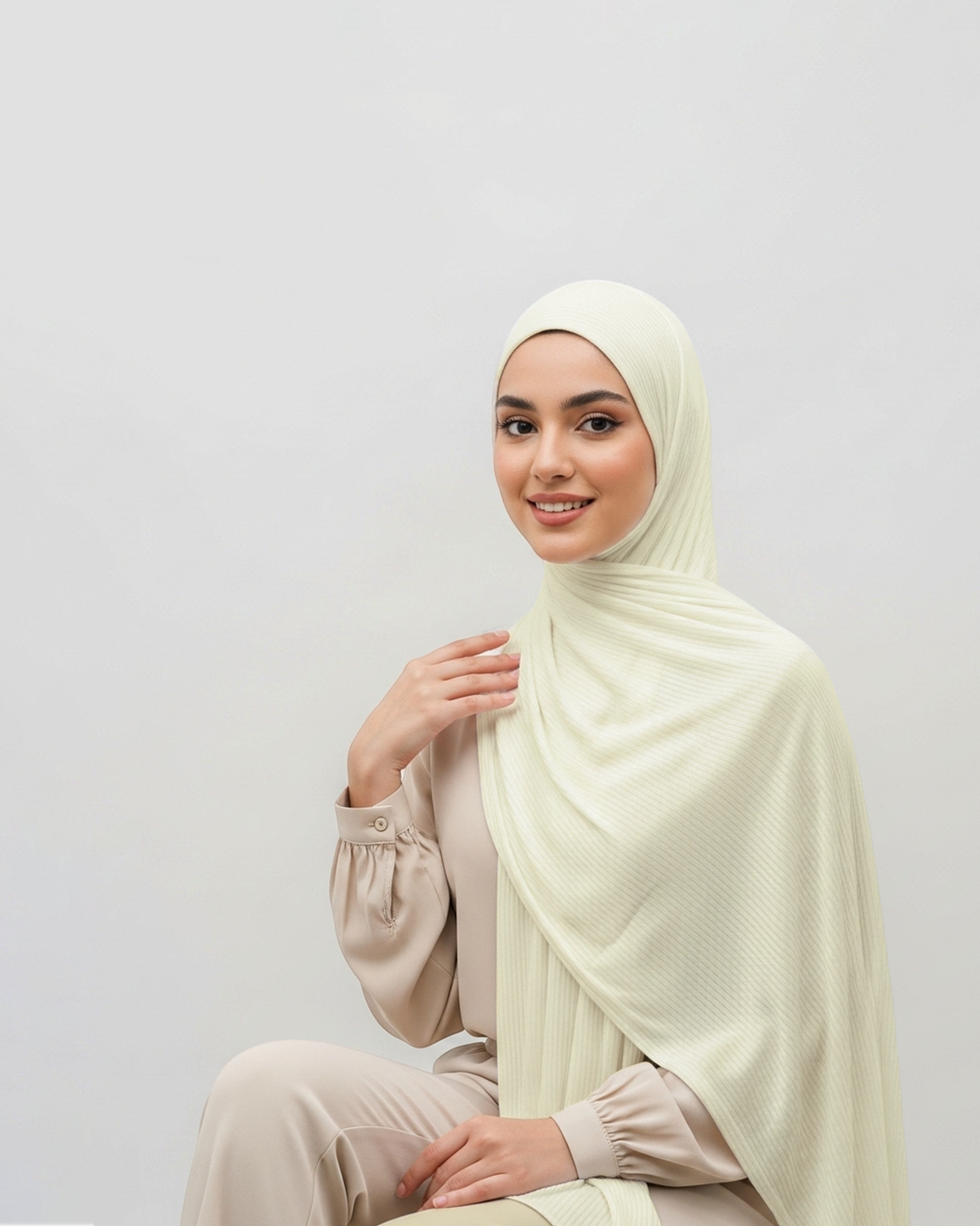 Kuwaiti ribbed rib veils in Cream