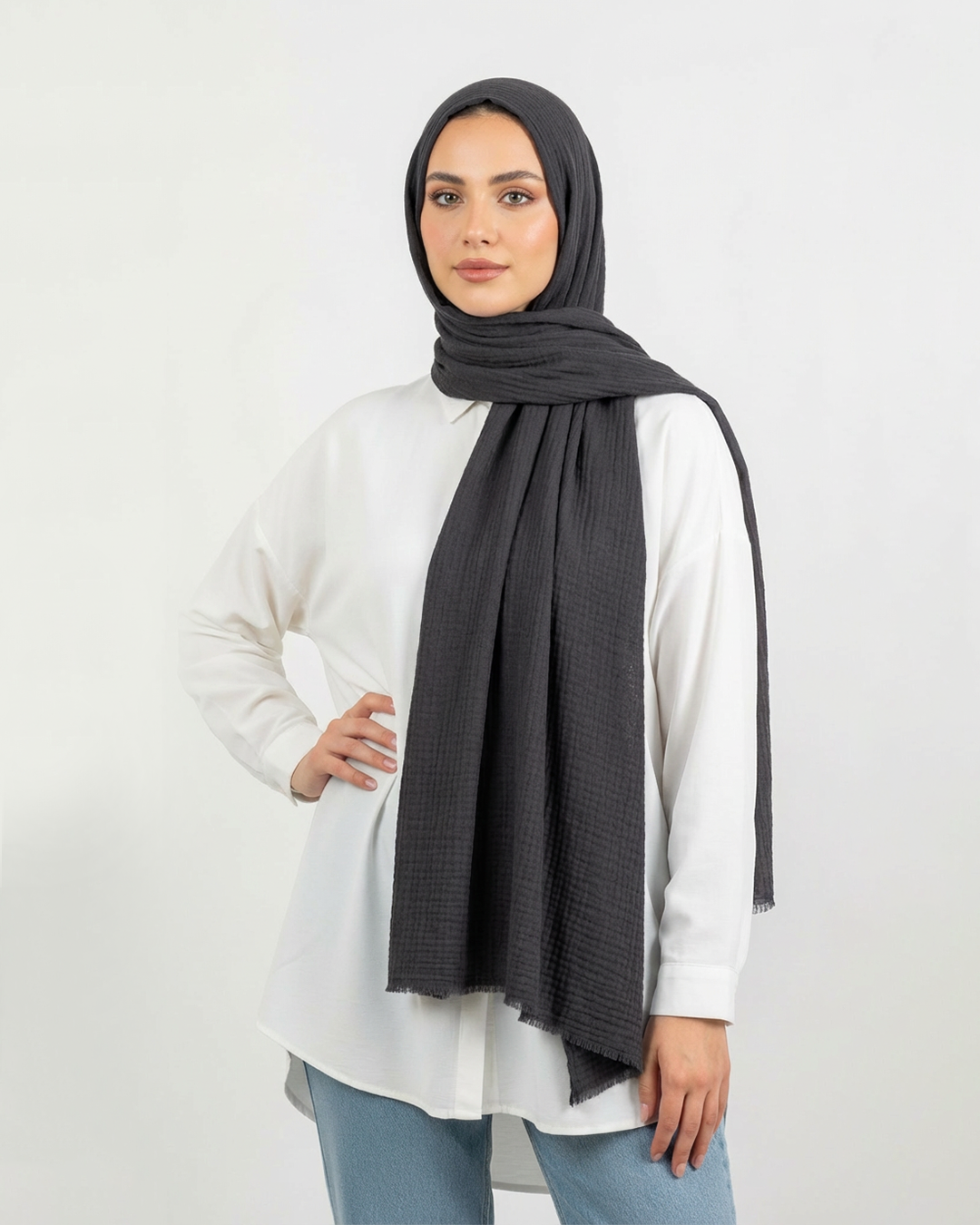 Modal spongy cotton veil in Dark Gray