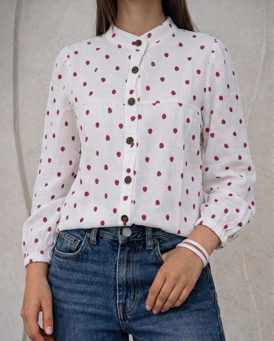 Strawberry Shirt in Purple and White
