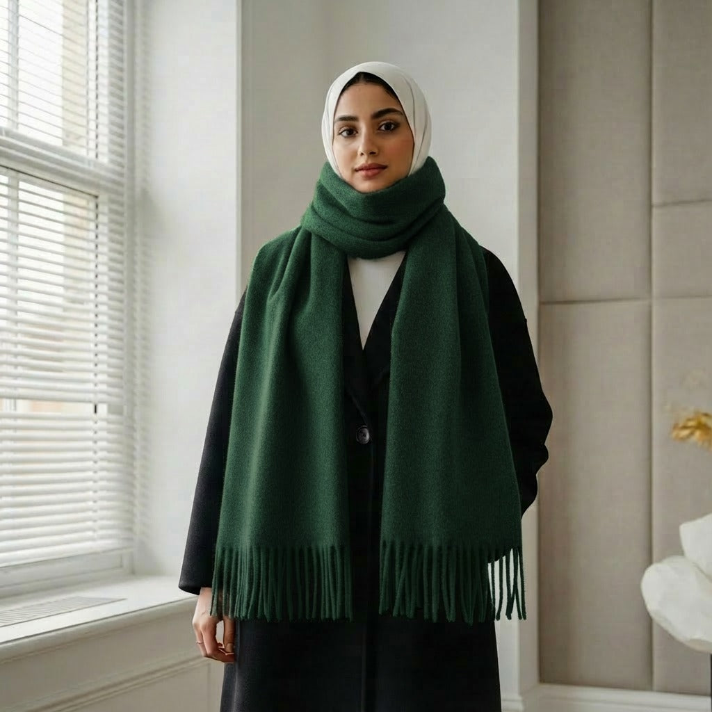 Safya Winter shawl in muted green