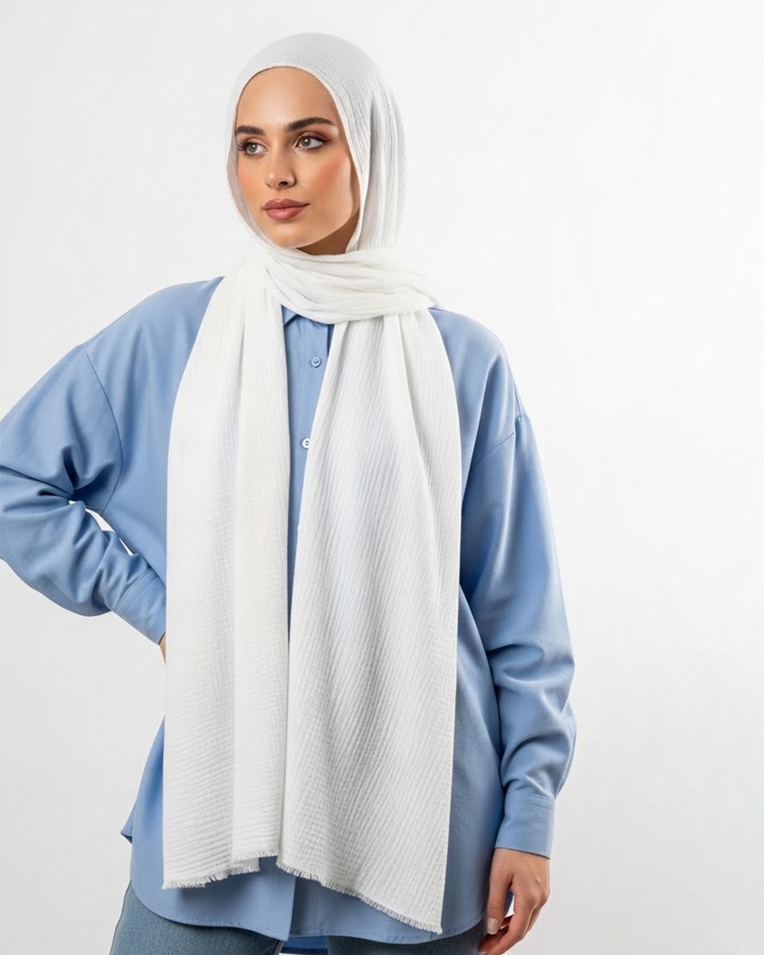 Modal spongy cotton veil in Off White