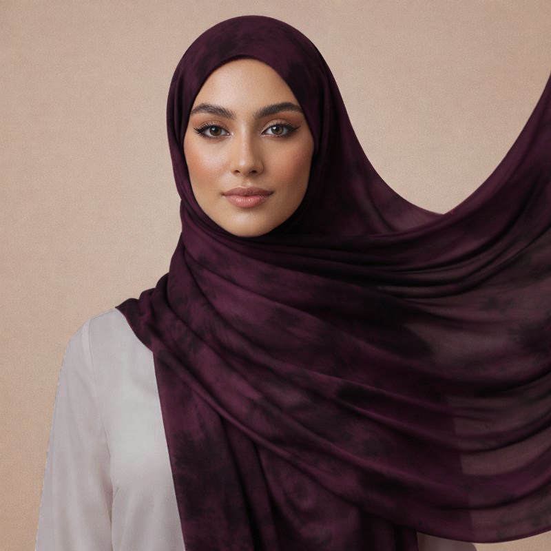 Pure Cotton Veil in Dark Wine and Black