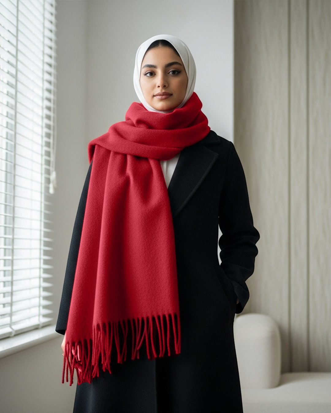 Safya Winter shawl in Red