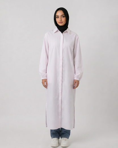 Lienar Shirt in White and Pink
