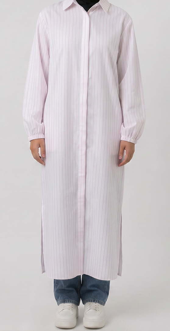 Lienar Shirt in White and pink - - Over Size