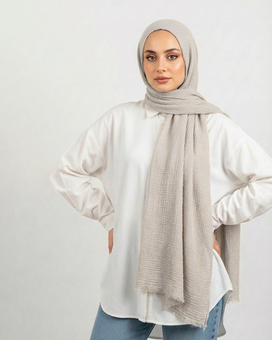 Modal spongy cotton veil in Beige