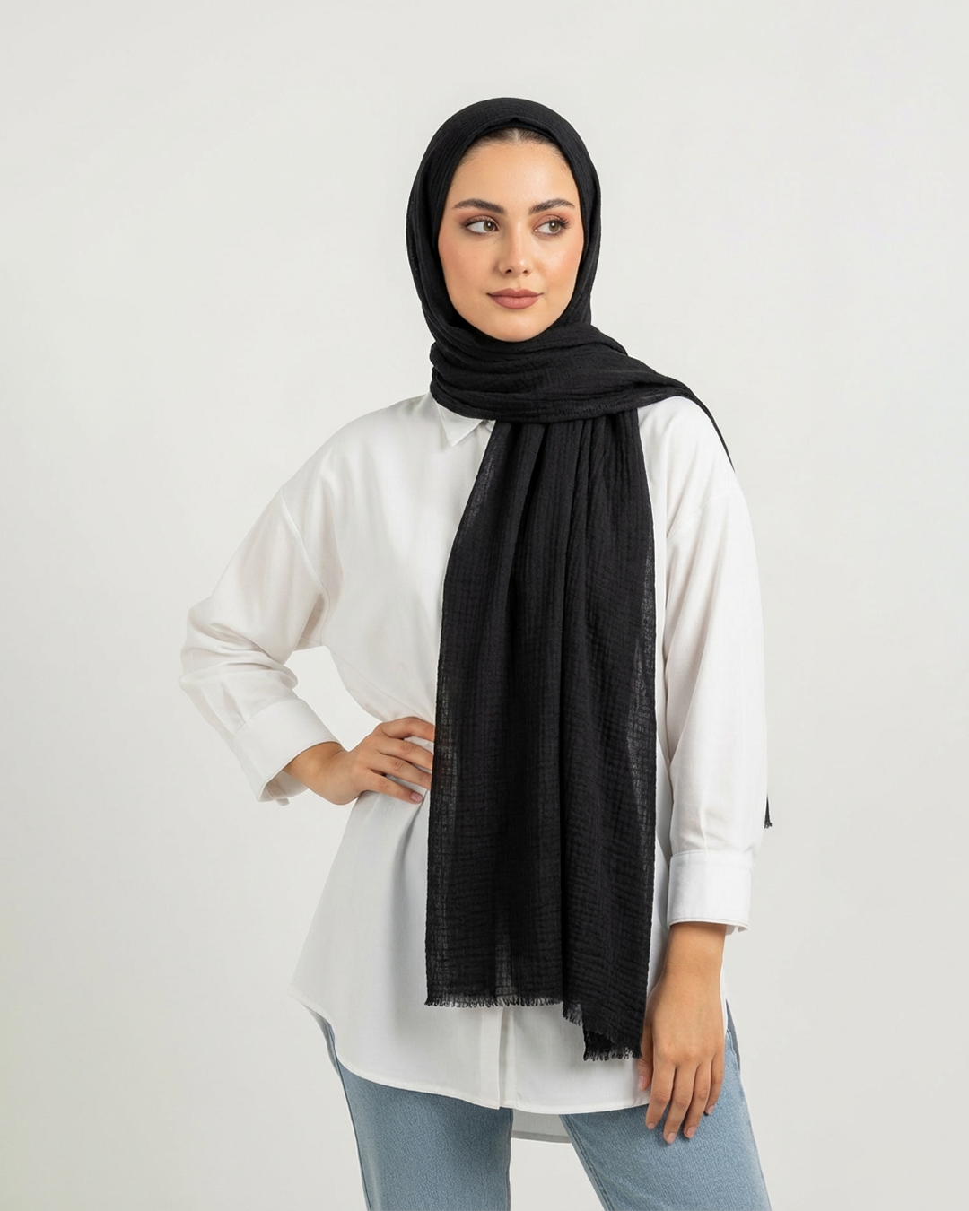 Modal spongy cotton veil in Black