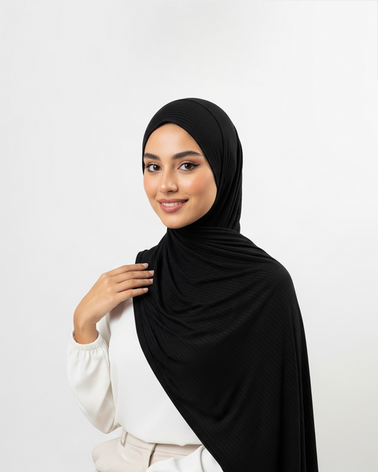 Kuwaiti ribbed rib veils in Black