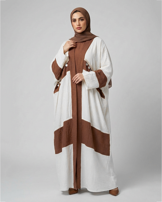 Luxuries Kaftan - in Camel and White