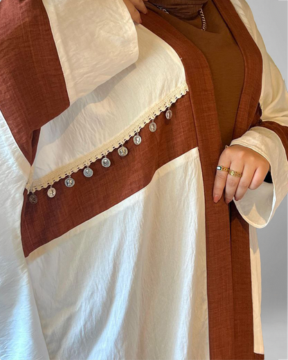 Luxuries Kaftan - in Camel and White