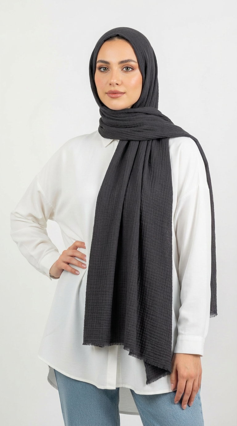 Modal spongy cotton veil in Dark Gray