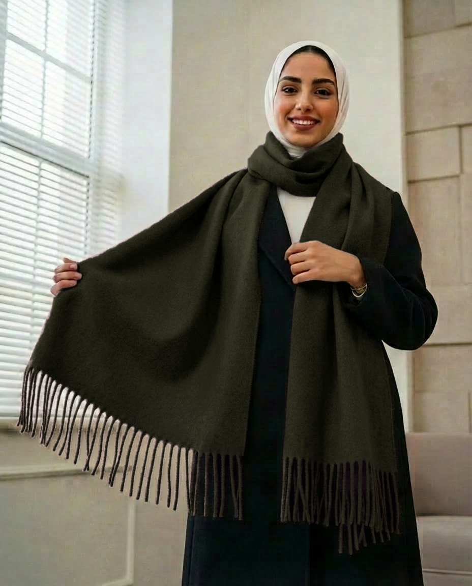 Safya Winter shawl in Deep Khaki