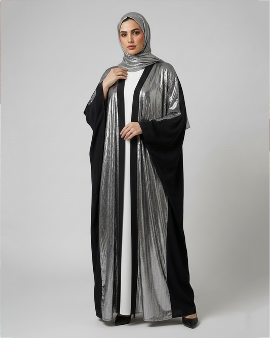 Shiny Black Kaftan - in Black and Silver