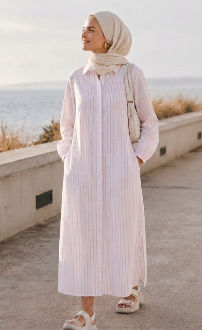 Lienar Shirt in White and pink - - Over Size