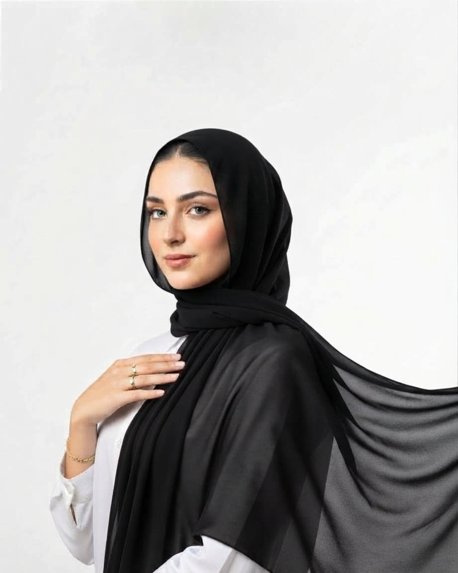 Chiffon silk  veil in Black