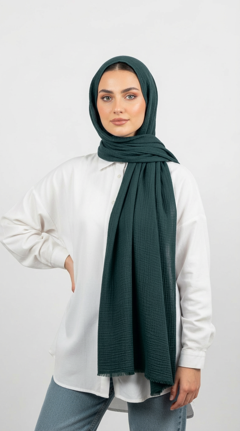 Modal spongy cotton veil in Green Petrol