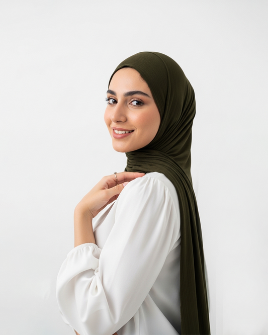 Kuwaiti ribbed rib veils in Olive